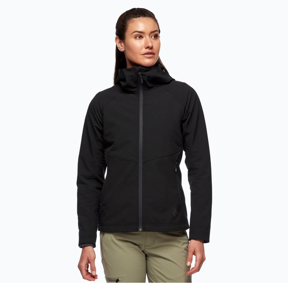 Black Diamond Women's Ski Jacket Sz Med fleece lining adjustable waist and hood.